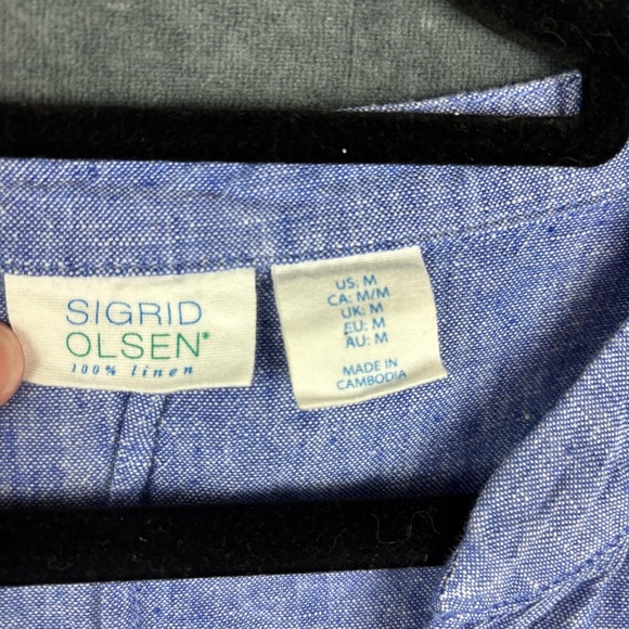 Sigrid Olsen 100% Linen Chambray-look Blue lightweight Sheath Dress Sz M - Picture 2 of 8